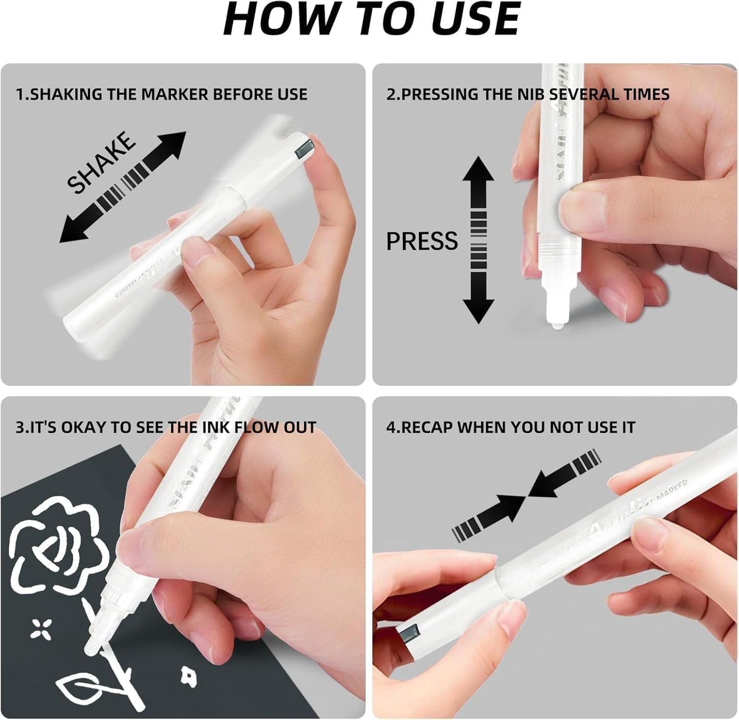 SFAIH Paint Markers Pens - 4 Colors 8 Pack Ultra-High Coverage Acrylic Paint Pens for Rock, Paper, Wood, Fabric, Glass, Metal, Ceramic, Painting, DIY Art Projects, Crafts, Large Capacity Permanent Ink