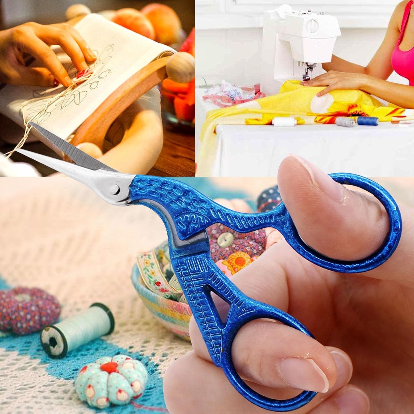 BIHRTC 3.6Inch Embroidery Vintage Stork Scissors Sharp Tip Stainless Steel Scissors with Leather Cover for Threading Cross Stitch Cutting Sewing Handcraft Craft Art Work