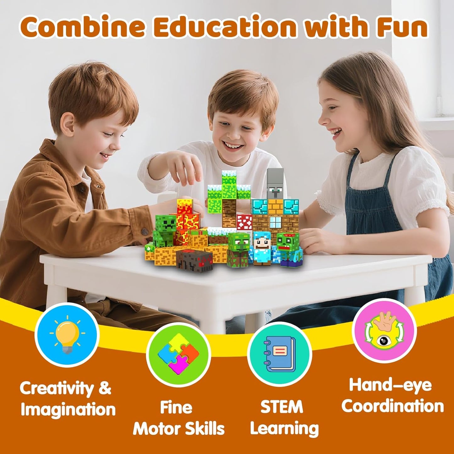 Magnetic Blocks, 100PCS Magnetic Building Blocks, Stacking Magnets for Kids, Sensory Toy for STEM Constructions Magnet Blocks for Boys Girls Age 3+, Christmas Birthday Gifts