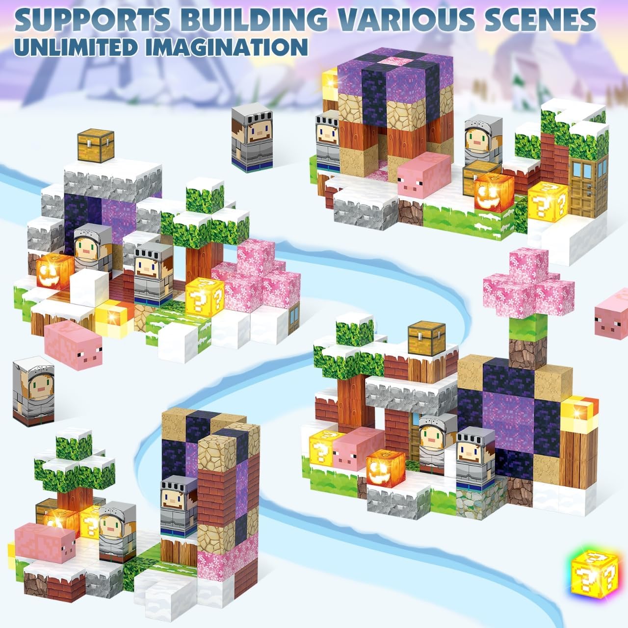 Magnetic Blocks, Magnetic Building Blocks Construction Toys STEM Montessori Sensory Toys, Magnet Cubes with Light Blocks, Stacking Toy Christmas Birthday Gifts for Kids Boys Girls Age 3-4 4-8 8-12