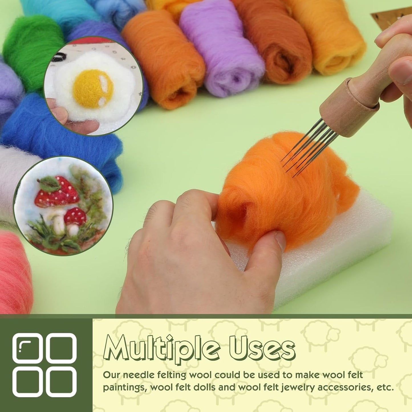 WONVOC 54 Colors Needle Felting Wool, 9.5oz/270g Roving Yarn, Wool Roving Bulk, Wool Roving for Needle Felting, Felting Wool Assorted Colors