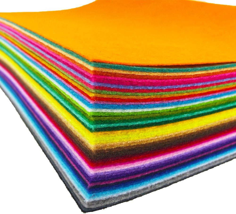 flic-flac 4 x 4 inches (10 x10cm) Assorted Color Felt Fabric Sheets Patchwork Sewing DIY Craft 1mm Thick with Sewing Kit for Choice (Felt only, 48pcs)