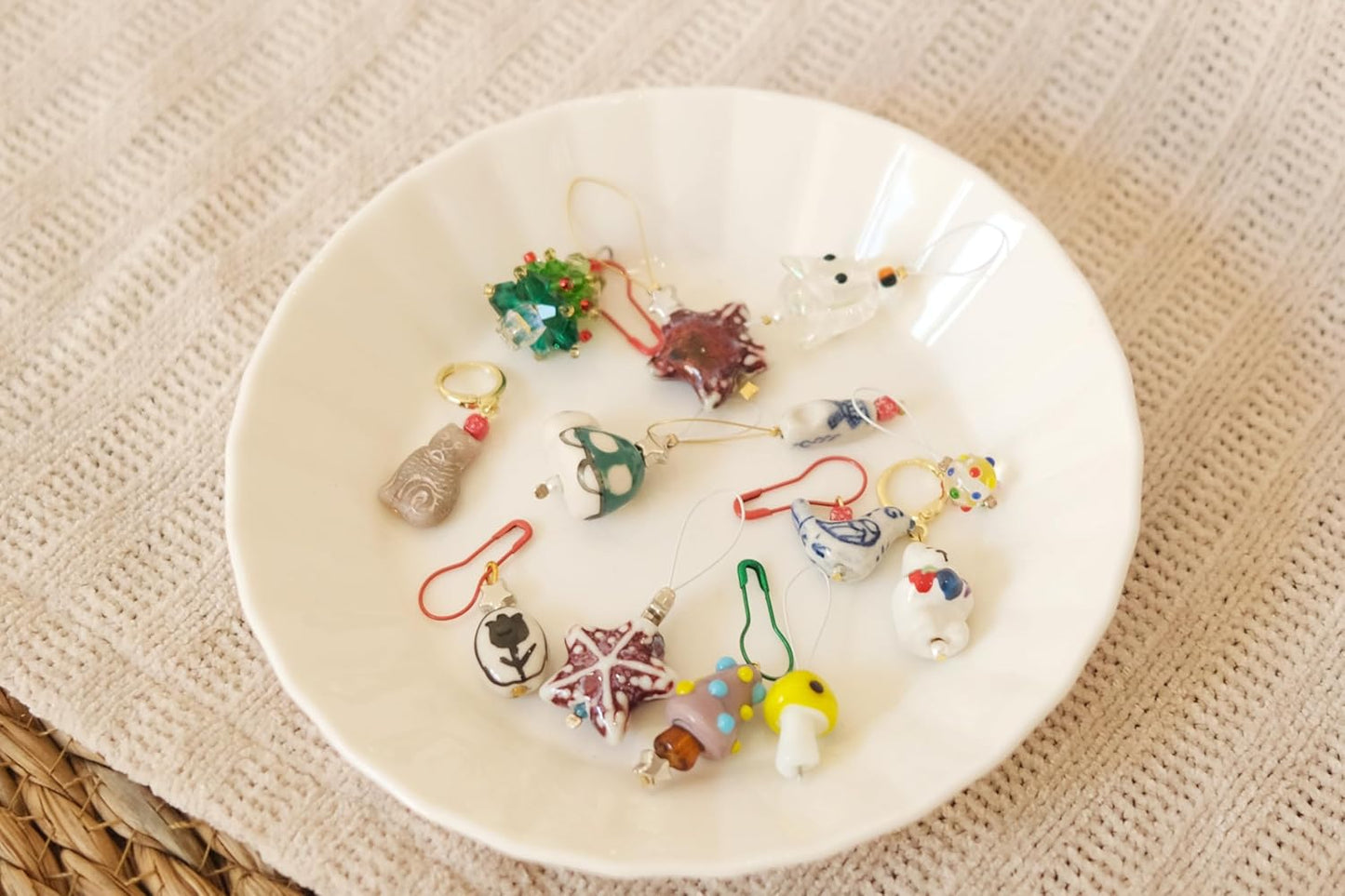 Wander wolly Handmade Animal Stitch Markers for Knitting, Three Pieces in Storage Case, One Dove, One Penguin, and One Dalmatian