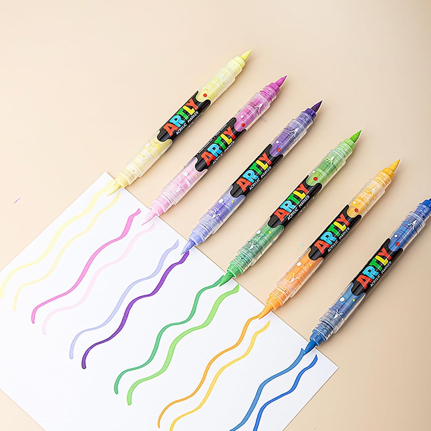 48 Colors Paint Markers, Dual-Color Acrylic Pens with Brush Tips, Double Tipped for Rocks & Art Supplies (24Pcs/48Colors)