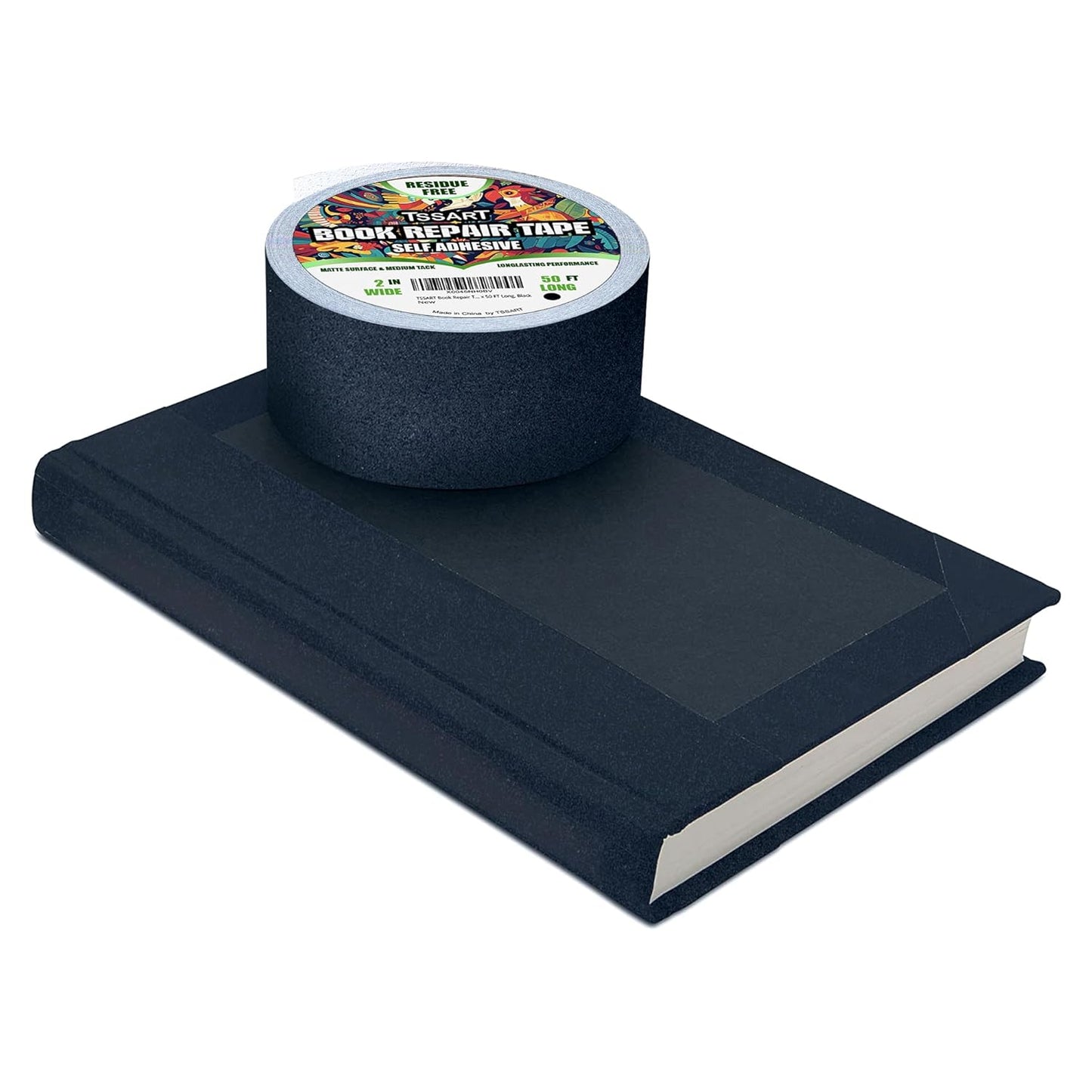 Book Repair Tape - Self Adhesive Matte Book Binding Tape for Reinforcing Protecting, and Covering Mending Books Old Books - 2 Inch Wide x 50 FT Long, Black