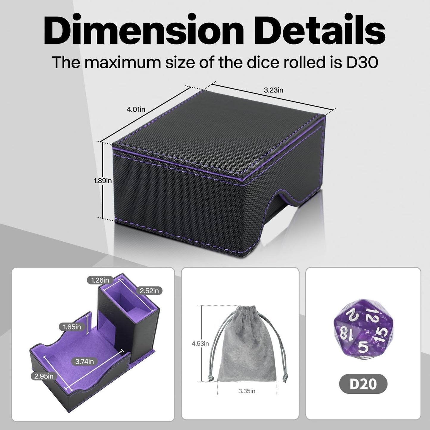 Dice Roller Tower, Premium DND Magnetic Dice Tray, Foldable PU Leather Dice Tower RPG Gifts for Dungeons and Dragons MTG Dm & Player Black/Violet