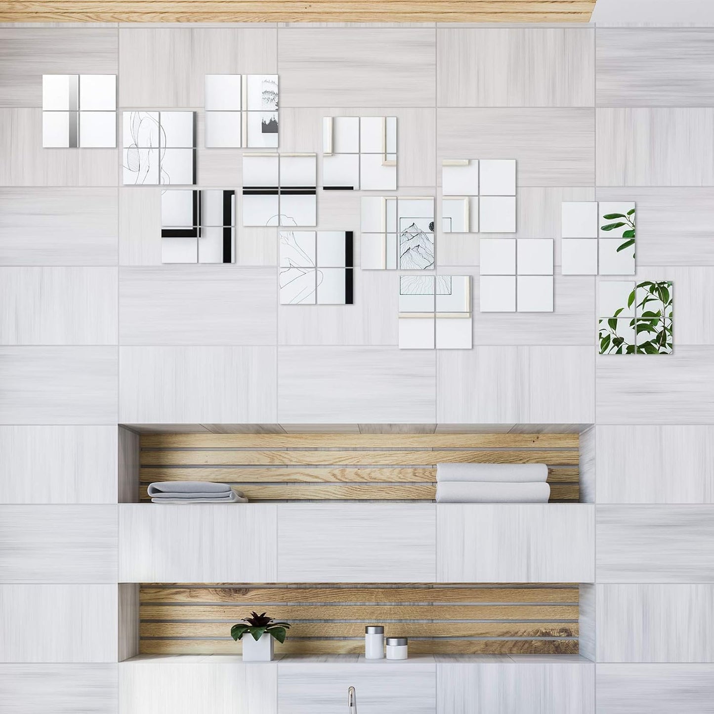 Jetec Mini Size Acrylic Square Mirror Adhesive Small Square Mirror Tiles for Crafts and DIY Projects Supplies(25 Pcs,3 Inches)