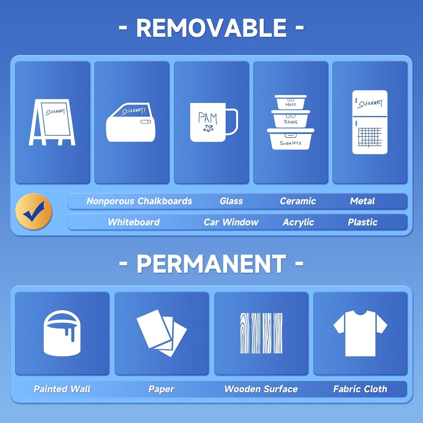 SILENART Jumbo Chalk Markers - 8 Pack Fat Tip, 15mm, Liquid Chalk, Window Markers, Erasable, Washable