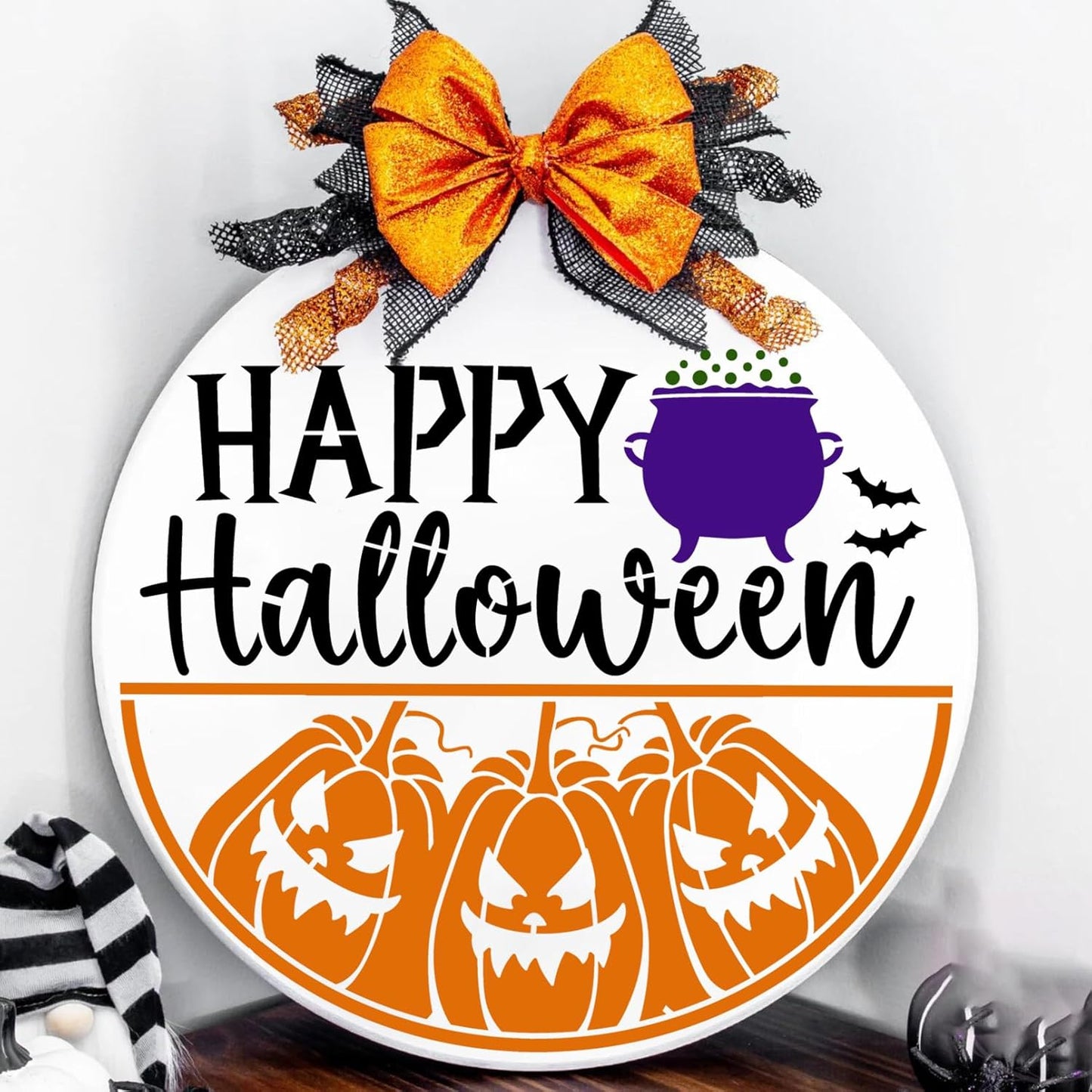 Halloween Stencils for Painting on Wood 12” Halloween Stencil Hey Boo Ghost Face Pumpkin Bats Spider Templates for Door Hanger Porch Sign Doormat