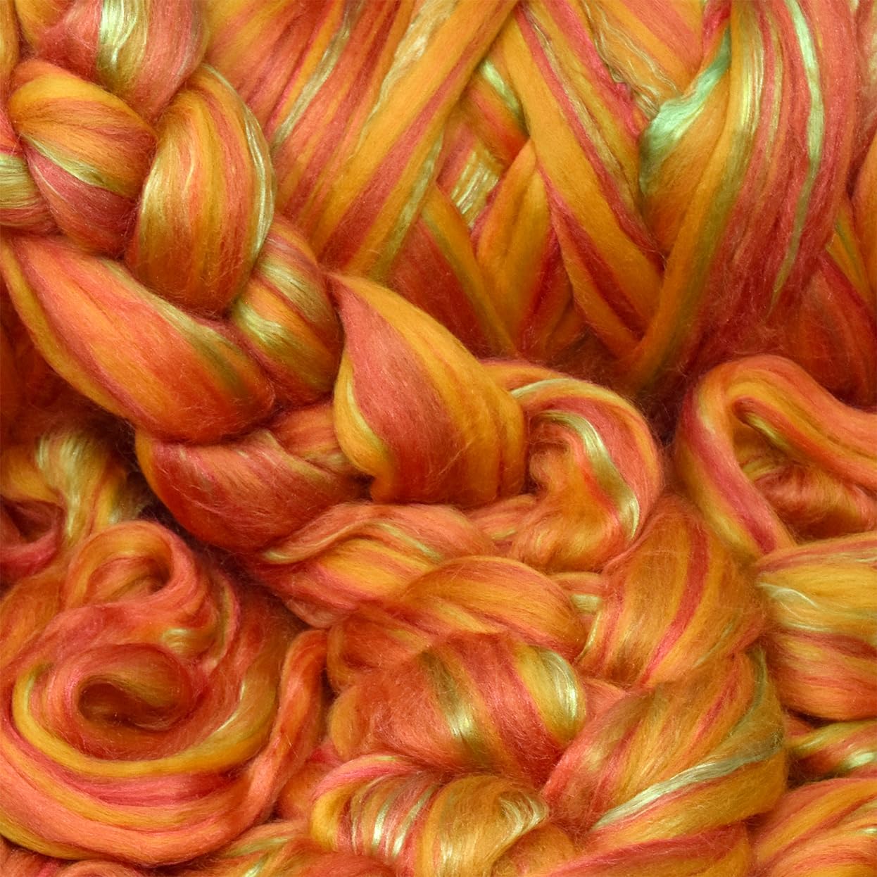 Living Dreams Yarn Merino Silk Luxe Tonal Designer Blend. Superfine Merino, Mulberry, Tussah Silk. Top Roving for Spinning or Felting. Saffron Serenade 4oz
