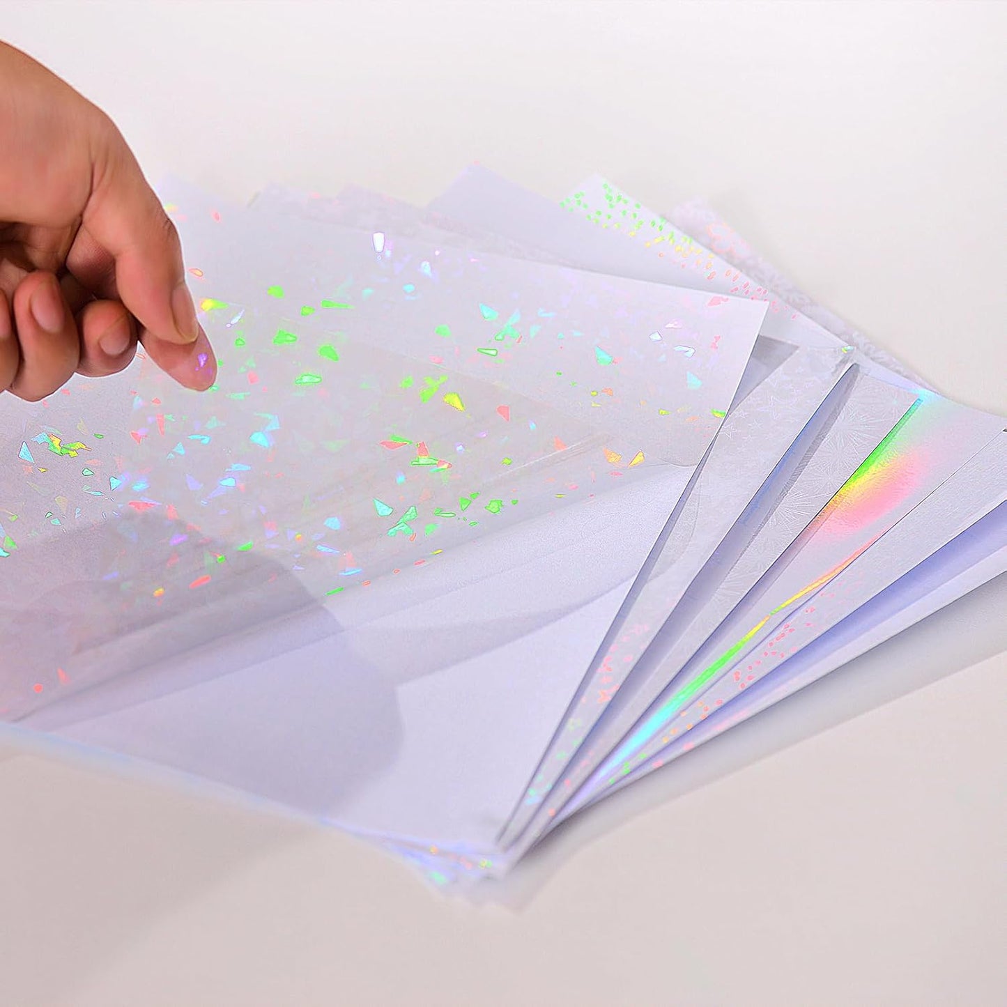 36 Sheets Holographic Sticker Paper, Clear Vinyl Laminate Film for Stickers Waterproof, Transparent Overlay Lamination Sticker Paper Self-Adhesive, 6 Patterns-8.5x11 Inch