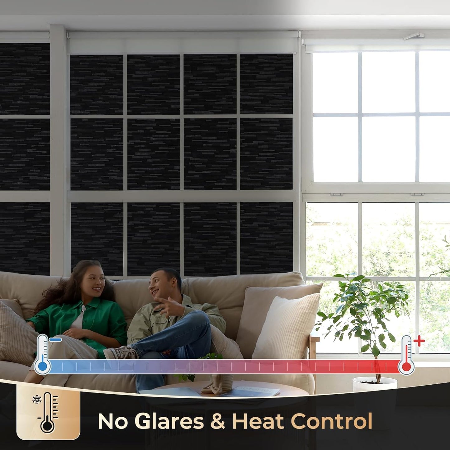 rabbitgoo Blackout Window Film, Sun Blocking Privacy Film for Room Darkening, Removable Black Out Vinyl Cover Tint for Home Day Sleep, Anti-UV Frosted Glass Clings, Black, 35.4 x 118.1 Inches