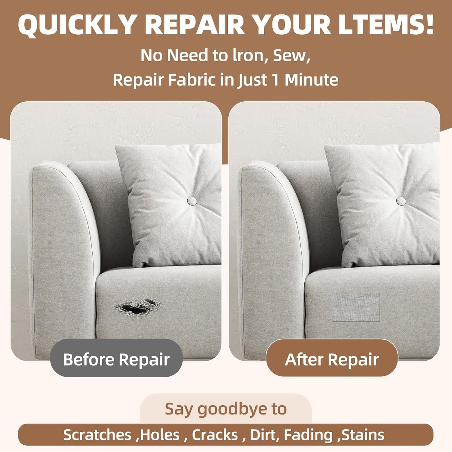 Fabric Repair Patch, 17X158 Inch Fabric Large Repair Tape, Self-Adhesive Patches for Furniture, Sofa, Car Interior, Shoes, Hand Bag, Clothing (Dark Grey, 17X158 Inch)