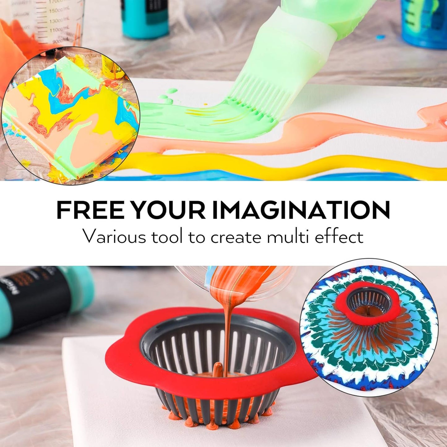 Nicpro Acrylic Pouring Kit, Artist Starter Supplies Including 19 Colors Acrylic Paints,Pouring Medium, Silicone Oil, Canvases, Gloves, Strainers, Mixing Stick, Instructions for Flow DIY Painting