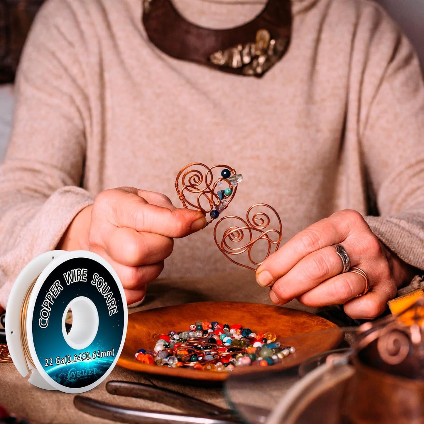 Copper Wire Square 22 Gauge - 0.64mm Dead Soft Jewelry Wire, 30 Feet - Pure Copper Craft Wire for Jewelry Making, Wrapping, Beading, DIY Projects