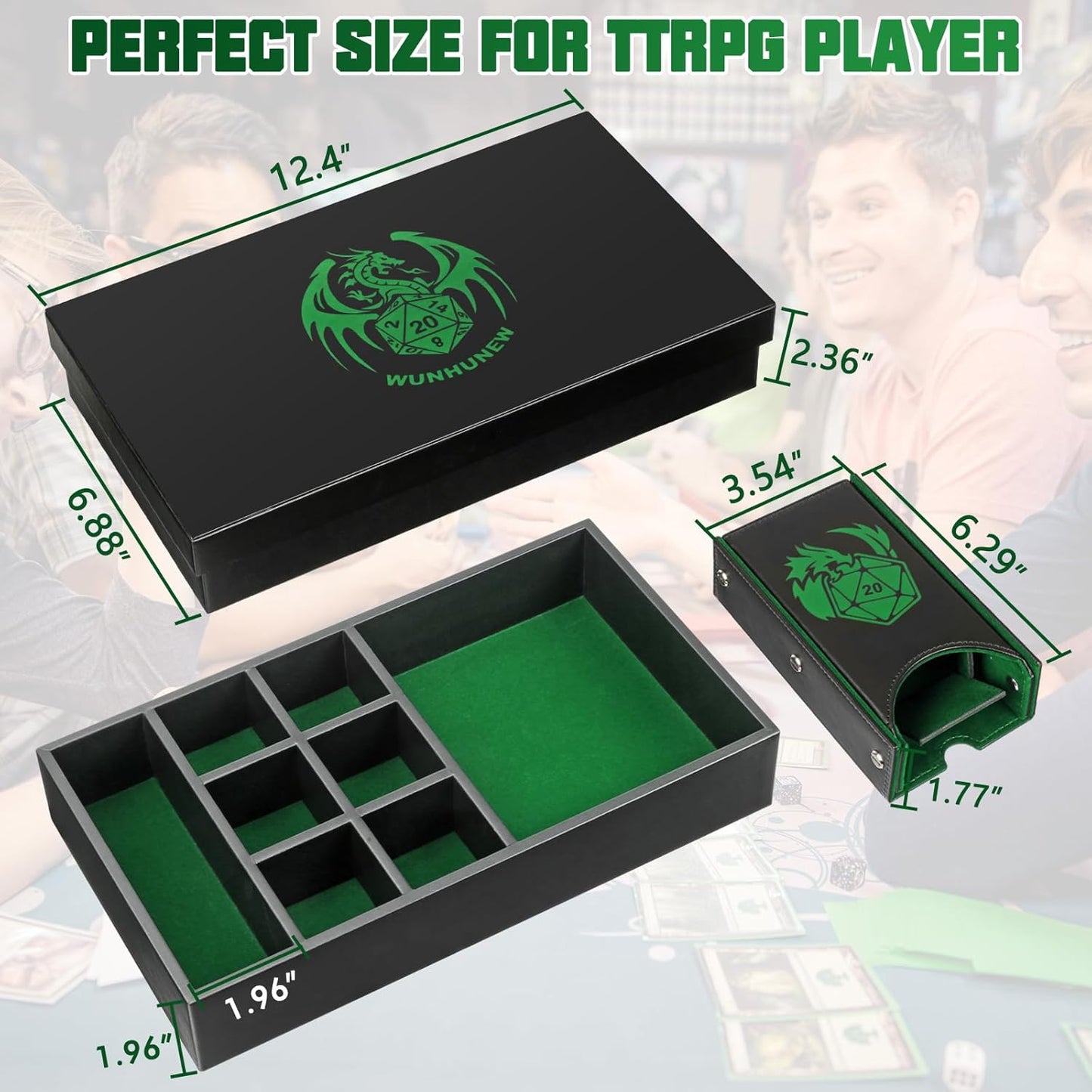 DND Dice Tray & Tower Storage Box, 4 in 1 D&D Dice Holder Case (Dice Rolling Tray, Dice Roller Tower, Dice & Miniature Storage), Great RPG Accessories Gifts for Dungeons and Dragons MTG DM & Player