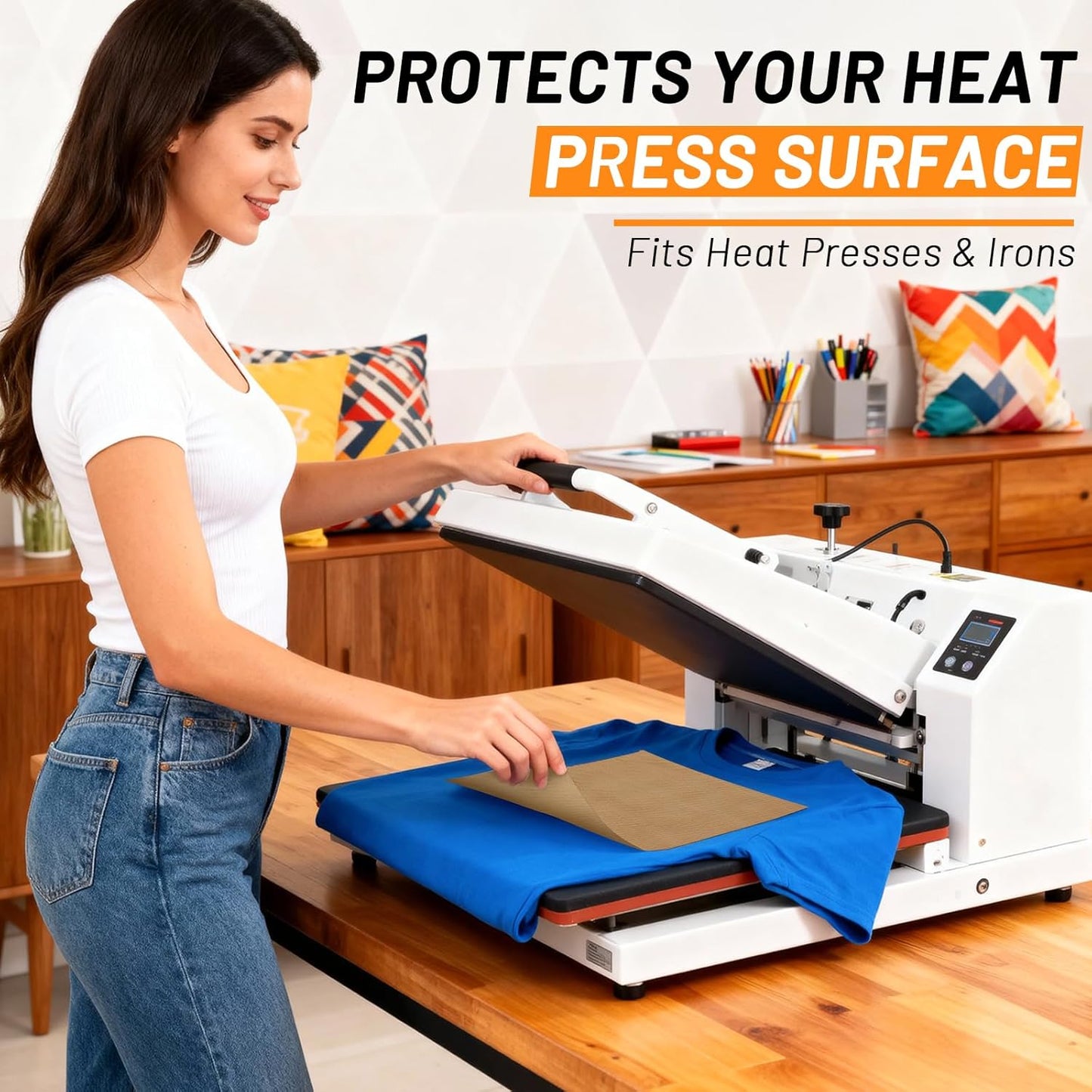 Svaldo Teflon Sheets for Heat Press 16x24, 10 Pack, Heat Press Paper for T Shirts, Hat, Reusable Non Stick PTFE Teflon Sheet, Iron Transfer Paper for Sublimation Machine, Craft & Baking