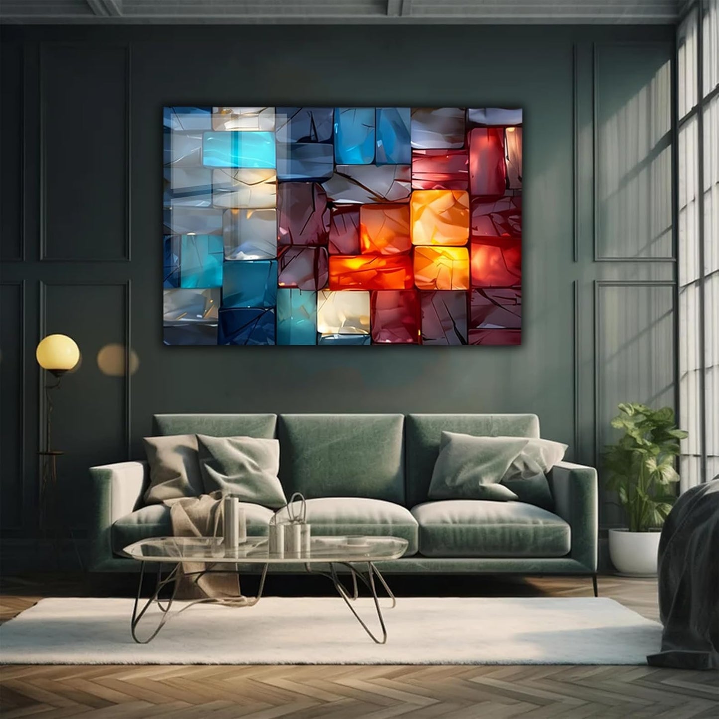 Magical Light Play and Stunning Colors Printed Tempered Glass Wall Art Painting for Living Room, Tempered Glass Modern Prints Decor, Large Vivid Color Panel for Bedroom, Kitchen, or Office