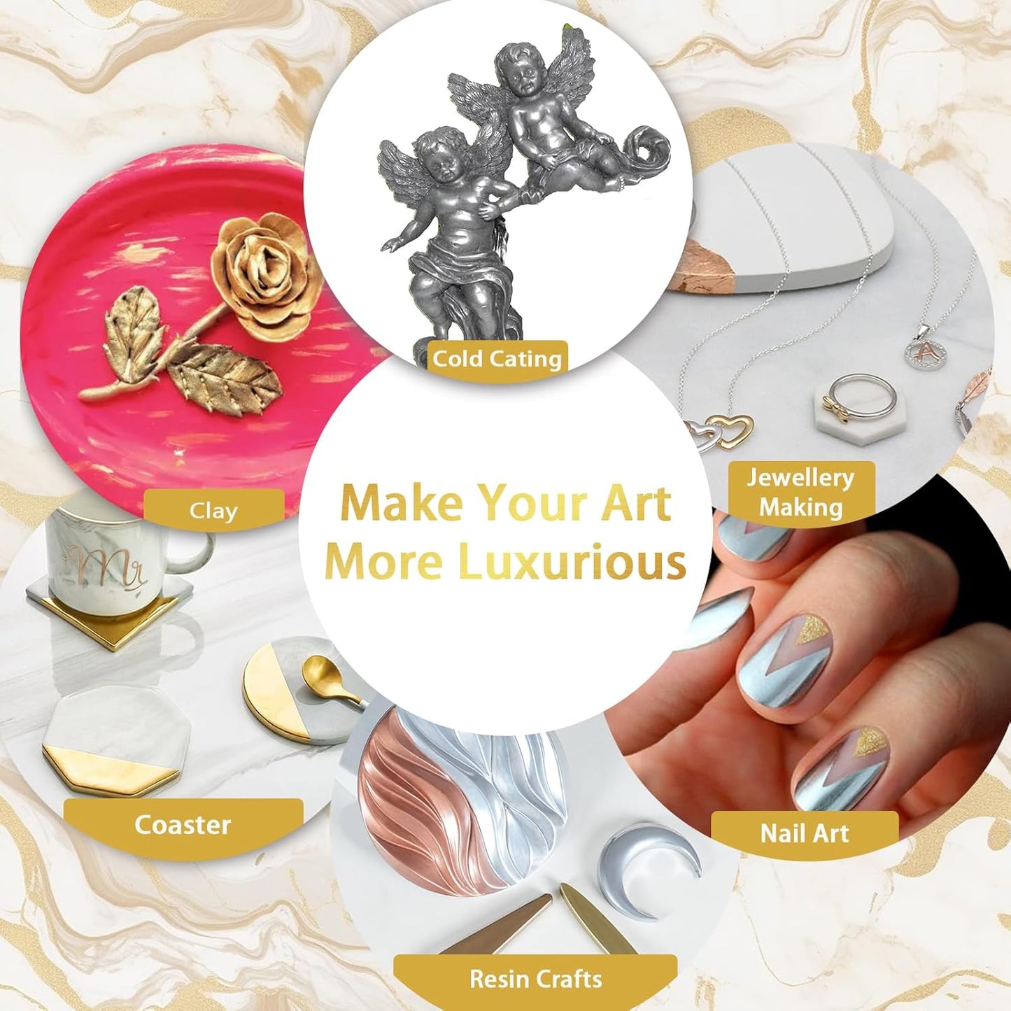 Renfio Metallic Pigment Powder,Gold Mica Powder for Resin,50ml Golden Resin Color Pigment for Kintsugi,Polymer Clay,Crafts,Slime,Candle,Nail,Paint,Fabric,Festival,Decoration