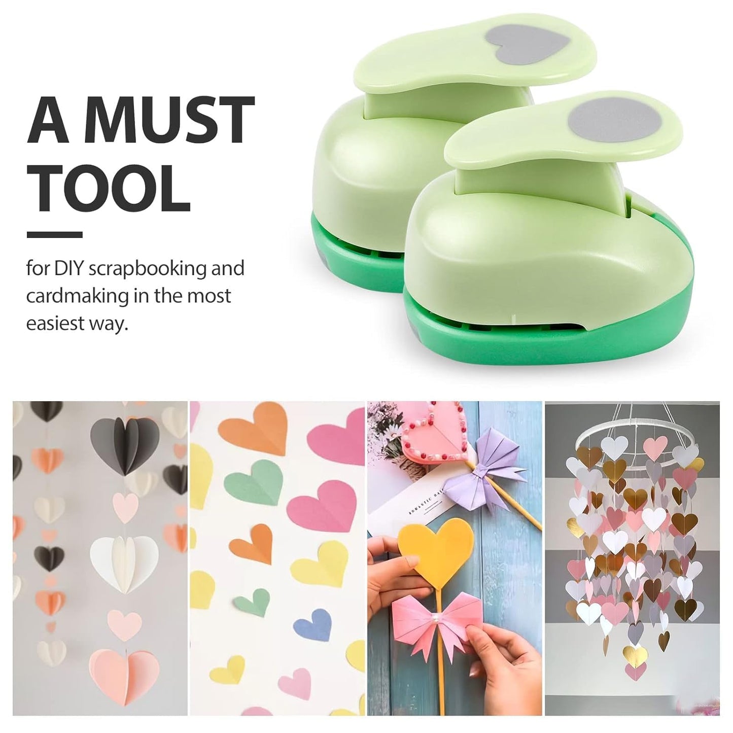 UCEC Heart Cutter 3 Pcs 1+5/8+3/8 Inch Hole Punch Heart Shapes Craft Punch Paper Cutter for Crafting, Puncher for Valentine's Day Scrapbooking Greeting Card, DIY Albums Gift Tags Homemade Confetti