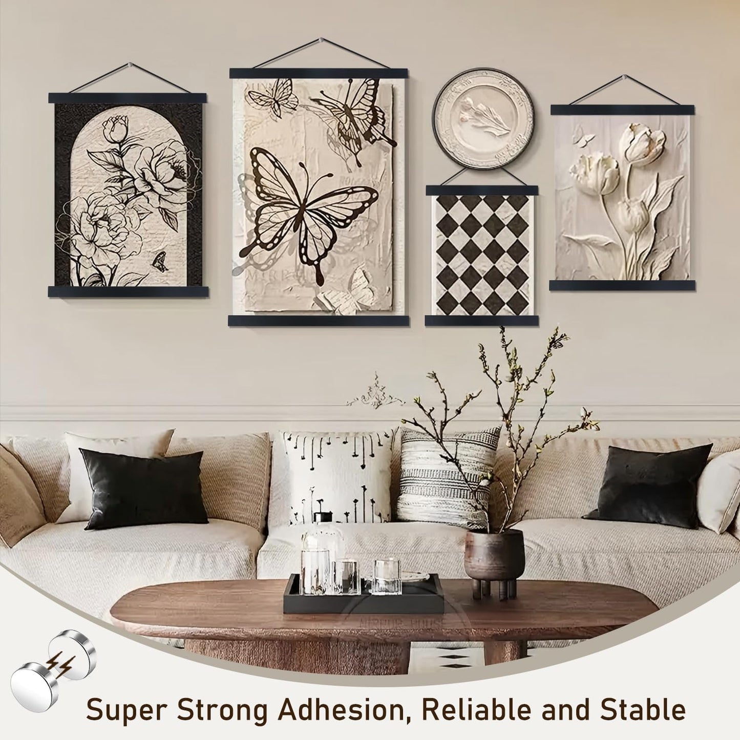 Artmag Magnetic Poster Hanger Frame, 33x24 33x23 33x47 Light Wood Wooden Magnet Canvas Artwork Print Poster Hangers Frames Hanging Kit (Black, 33")