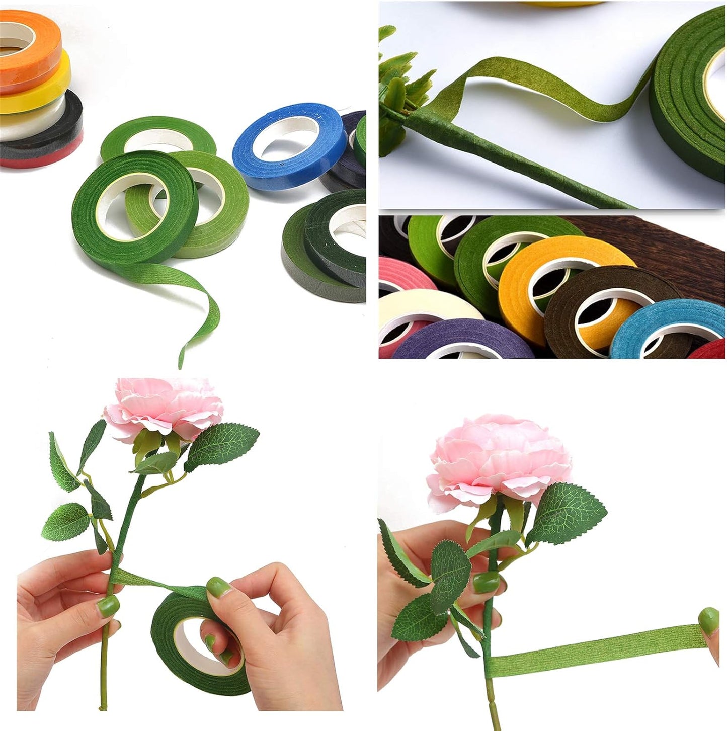 4 Rolls 1/2 Inch Floral Tapes Florist Wraps for Bouquet Stem and Flowers Making Craft Projects (30 Yards, White)