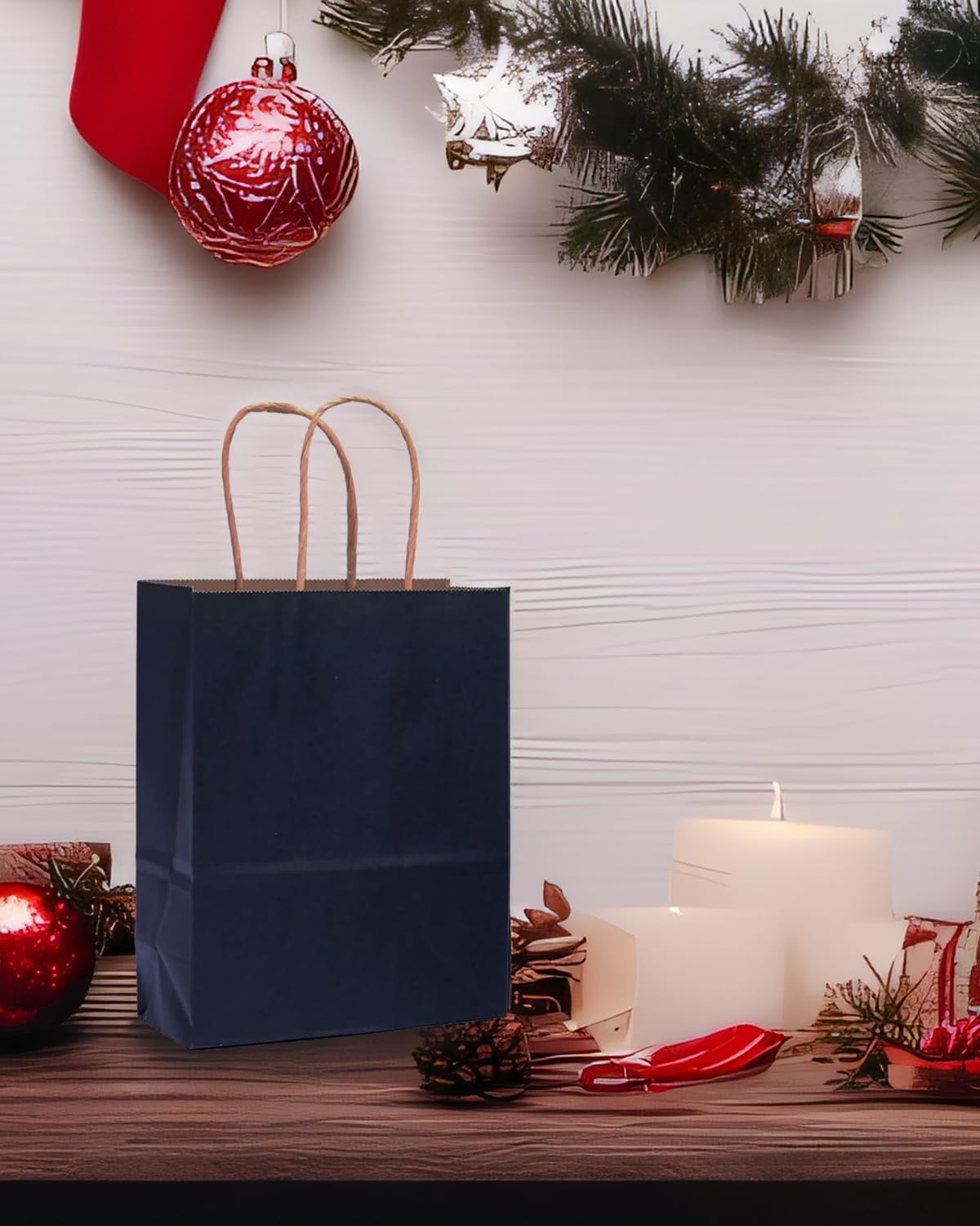 qiqee 32-Packs Navy Blue Paper Gift Bags with Handles Bulk 7.6"x4.75"x10.5" Medium Size Gift Bags Multiple Uses