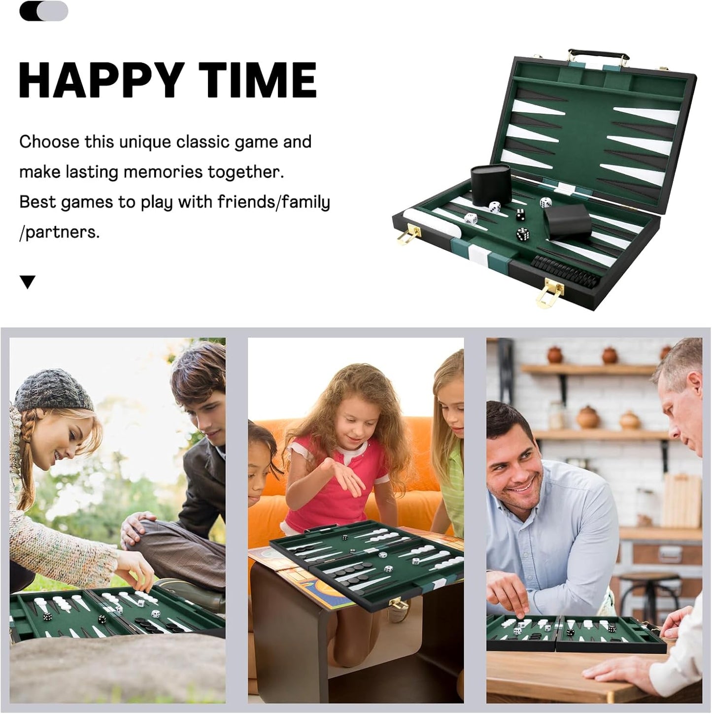 Backgammon Set - Classic Board Game with Premium Leather Case - Portable Travel Strategy Backgammon Game Set for Adults, Kids (11inch, Black)