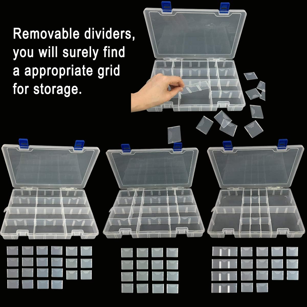 Qualsen Plastic Organizer Storage Box with Adjustable Dividers, Fishing Tackle Box and Bead Organizer Box for Jewelry, Beads, Earrings, Tools, Fishing Hooks, and Small Accessories(34 Grid)