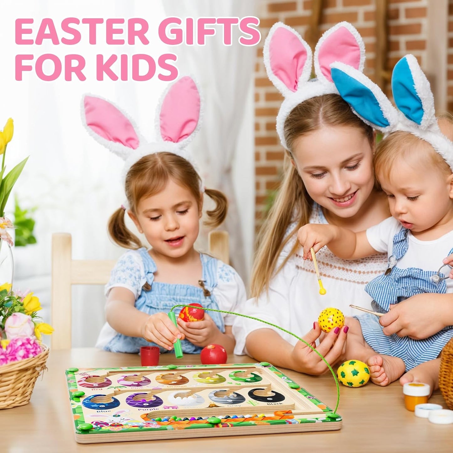 Magnetic Color and Number Maze,Dinosaur Eggs Montessori Toys for 2 3 4 5 Year Old,Counting Matching Learning Toys,Easter Birthday Gifts for Kids