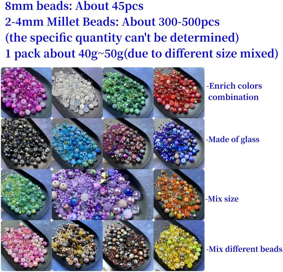 Assorted Glass Resin Beads Multi Size Colors Smooth Cracked Gravel Millet Spacer Beads for Bracelets Necklace Earring DIY Jewelry Making Craft(Rose Red Series)