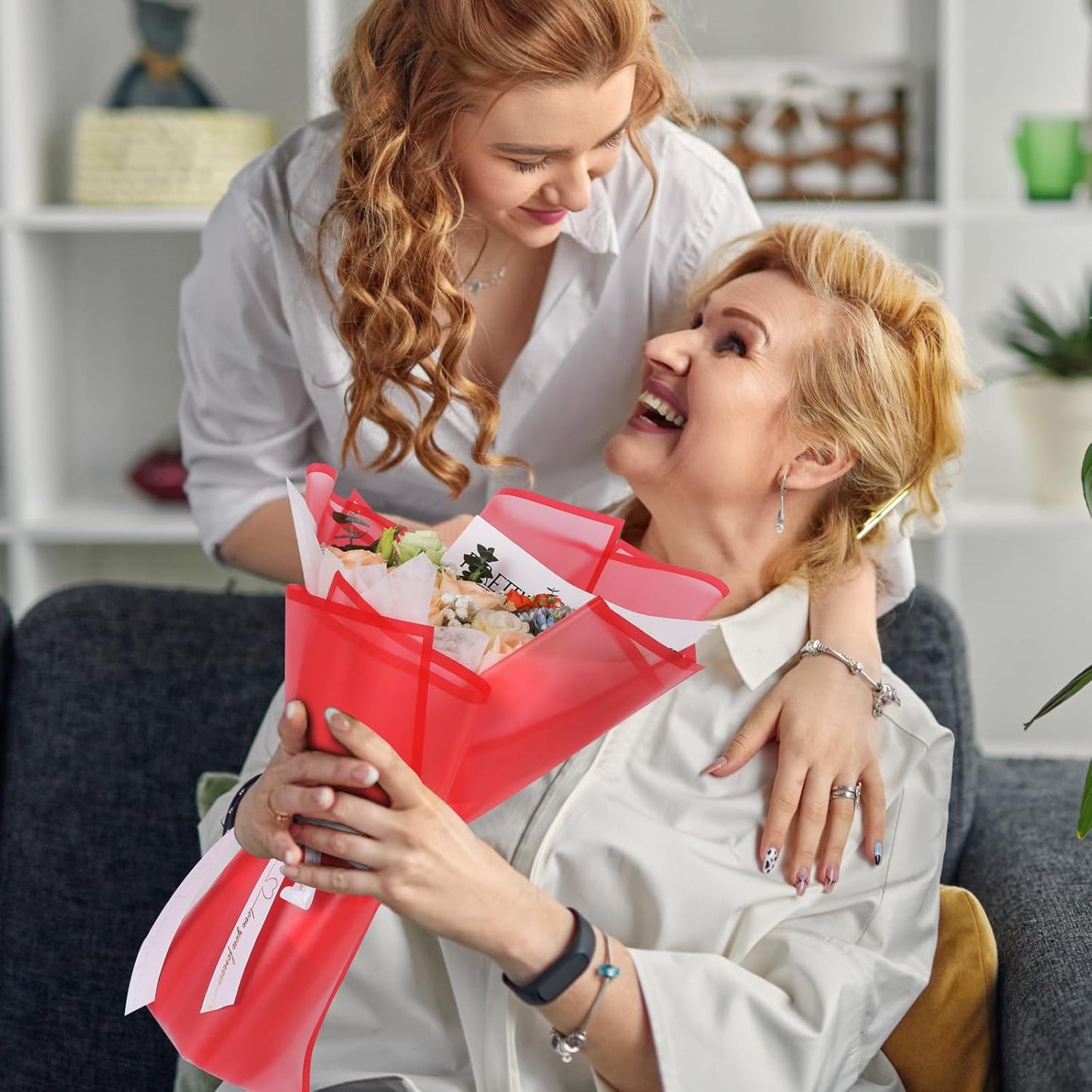 FUHITIM 20 Sheets Flower Wrapping Paper - Waterproof Floral Bouquet Packaging Paper for DIY Crafts,Florist Supplies Packaging Paper for Wedding Birthday Gift (Translucent Red)