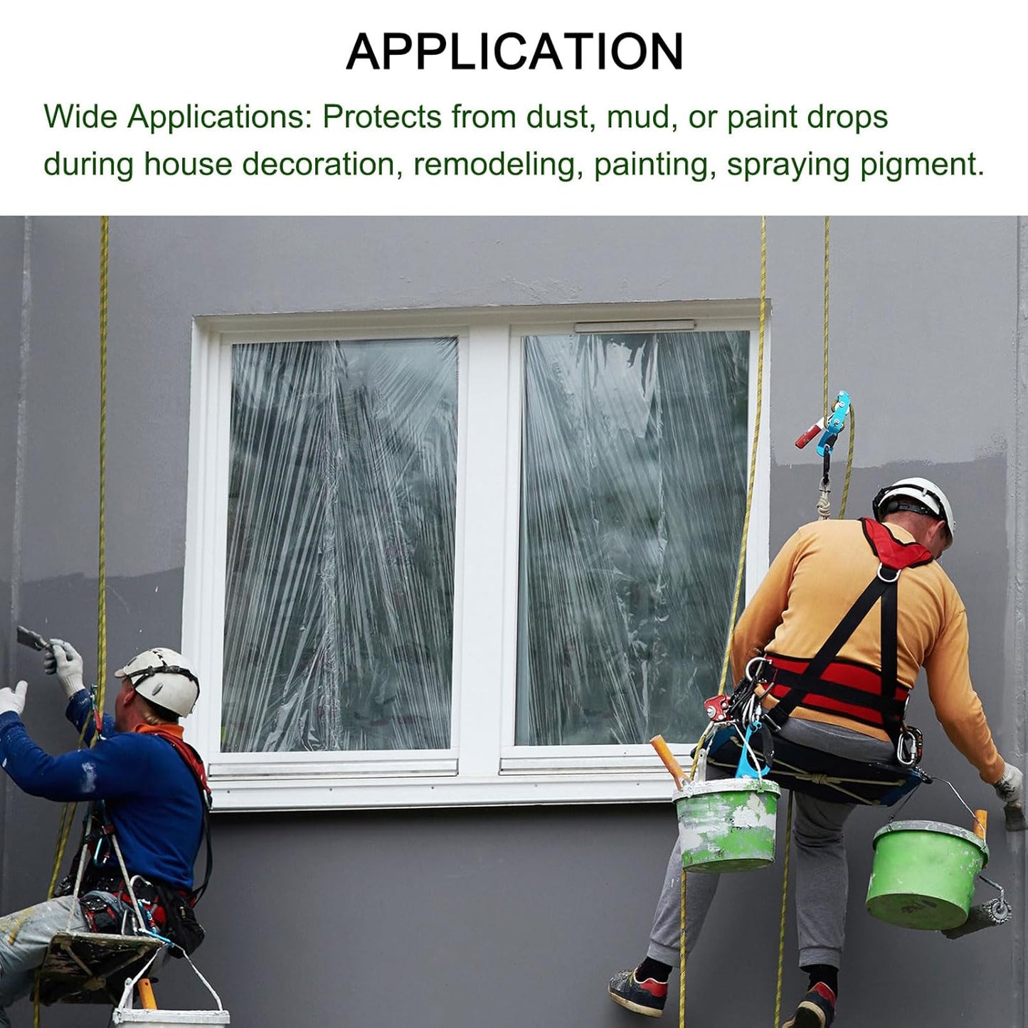 uxcell Pre-Taped Masking Film, 4.9ft x 66ft Plastic Paint Drop Cloth with Medium-Tack Painters Tape for Painting Spraying Protection Blue Film 6Pcs