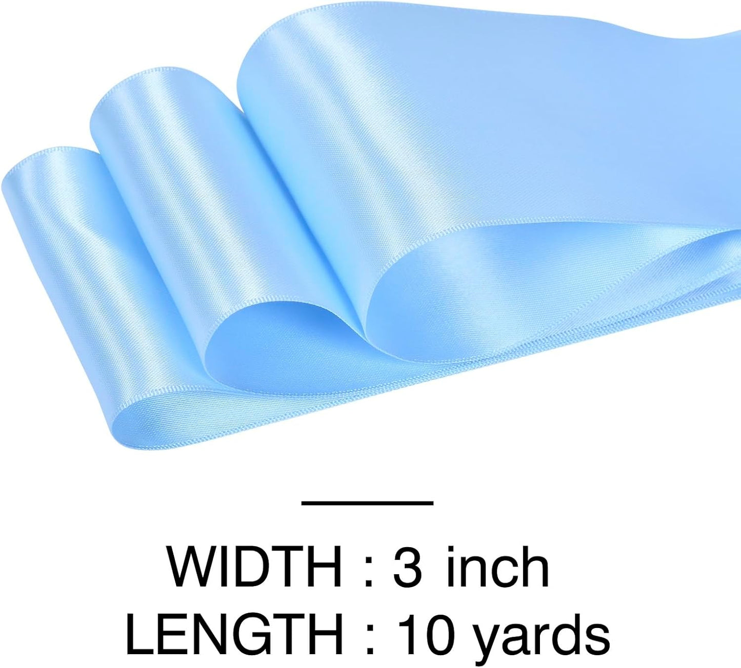 YAMA Light Blue Double Faced Satin Ribbon, 3 Inch 10 Yards, Great for Crafts Bows Flower Bouquet Wedding Home Decor Gift Wrapping