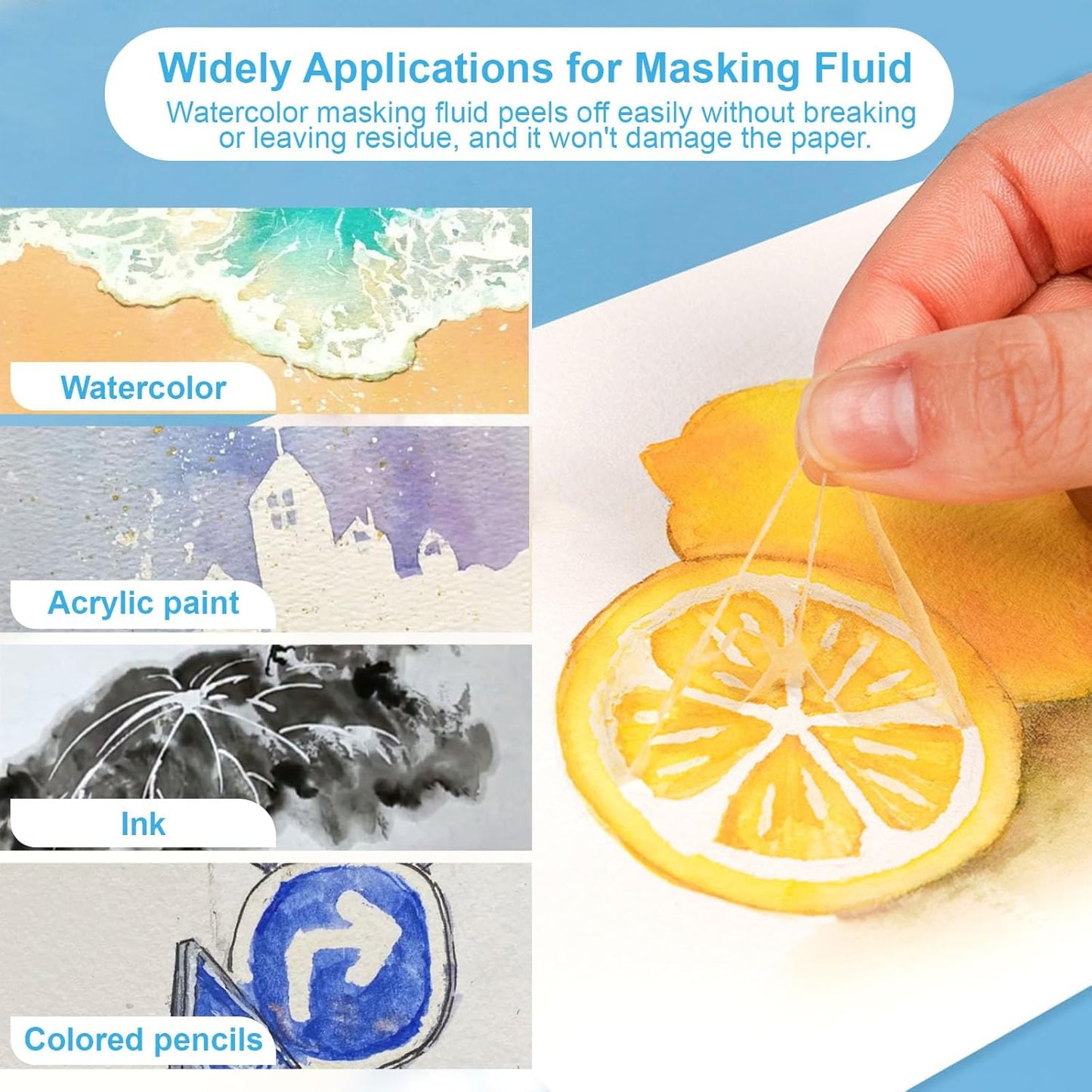 120ml White Masking Fluid for Watercolor Painting,Quick-Drying and Easy to Tear,No Residue,Suitable for Watercolor Painting to Prevent Accidental Staining,and Liquid Masking for Art Projects