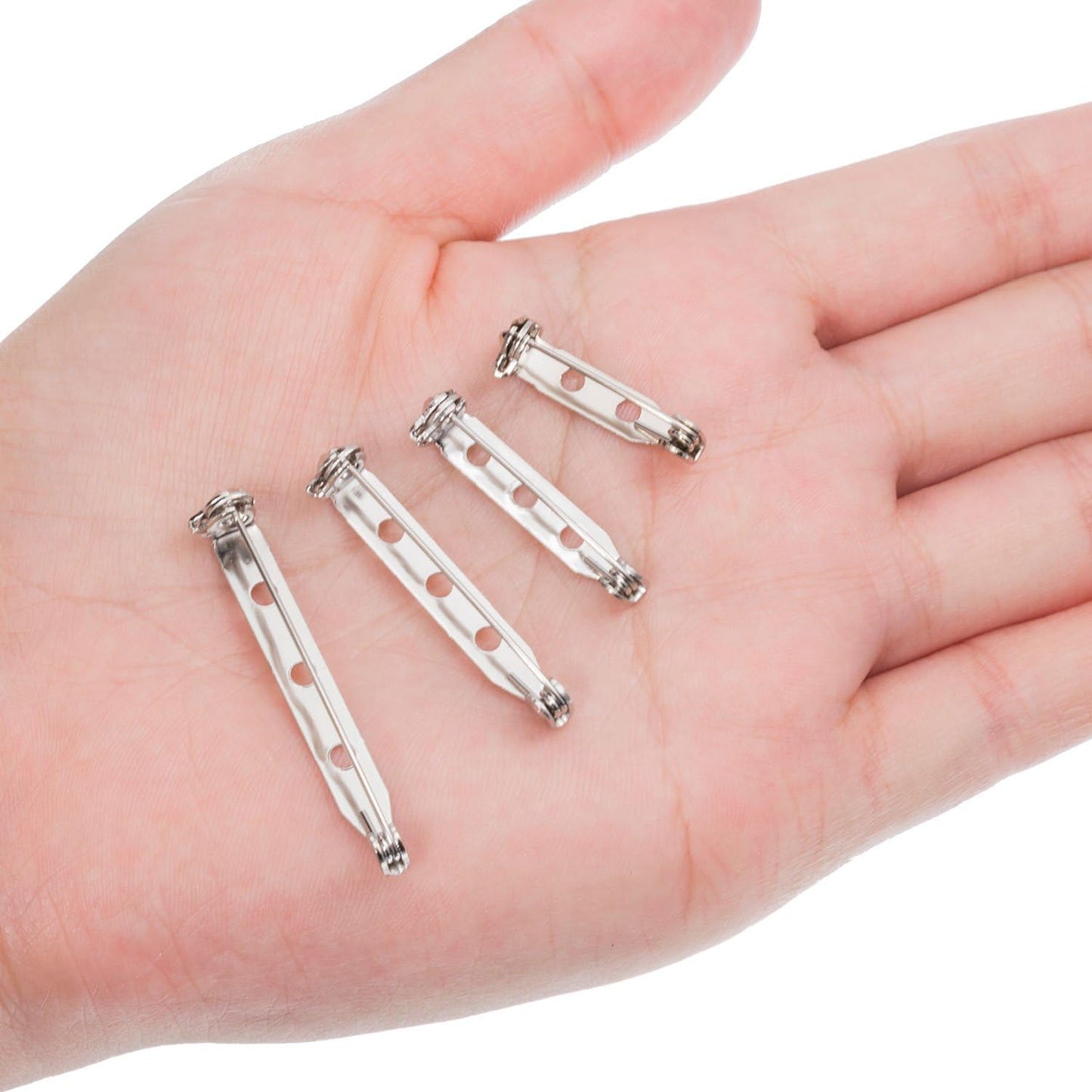 Shappy 100 Pieces Brooch Pin Backs Bar Pins Backs for Crafts Safety Clasp with Plastic Box, Gold and Silver, 4 Sizes, 20/25/32/38 mm