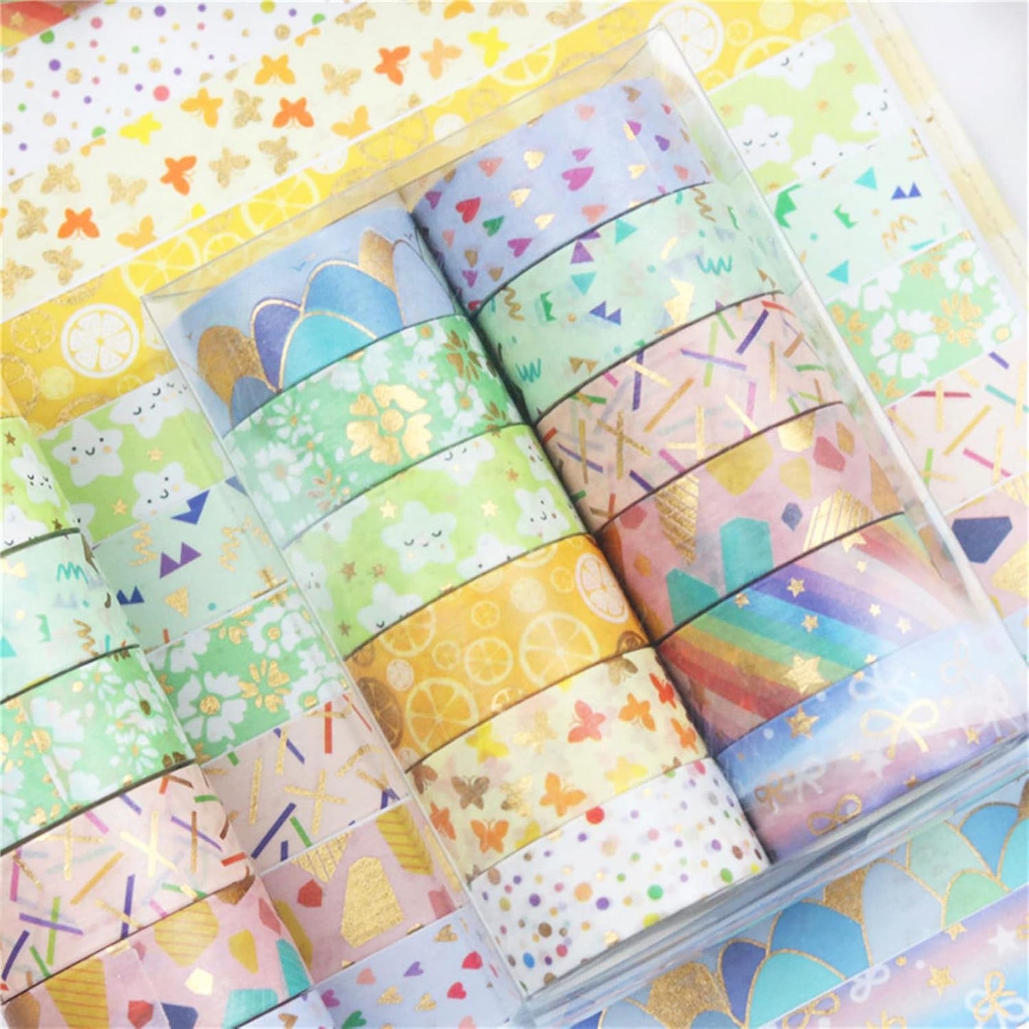 Candy Color Washi Tape Set 12 Rolls Bronzing Decorative Holiday Arts and Craft Washi Masking Tapes for Scrapbooking,Bullet Journal, Planner,Gift Wrapping, Stationery