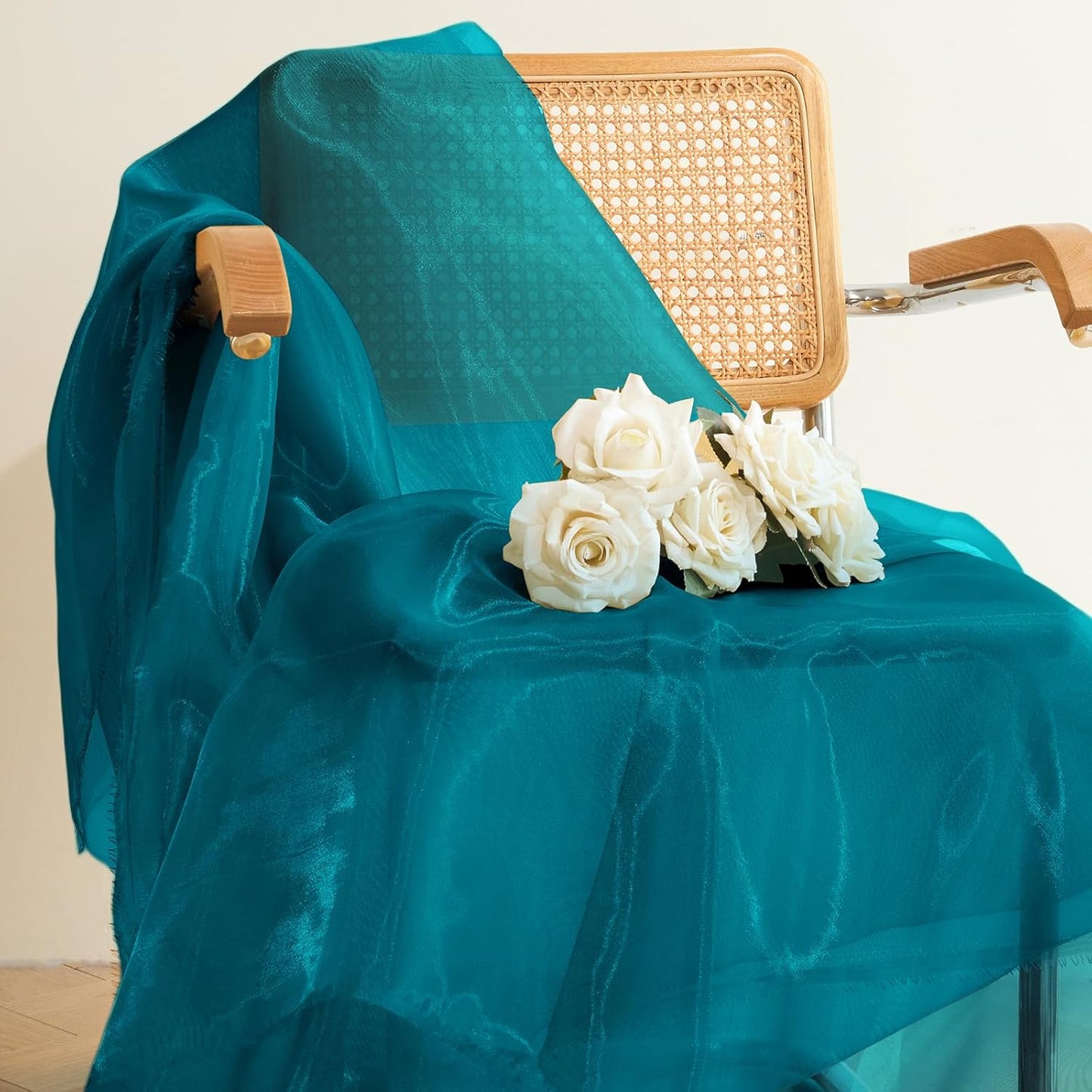 P Pothuiny Sheer Organza Fabric by The Yard, 10 Yards x 60 Inch Wide Bridal Teal Organza Tulle Fabric Roll Shiny Gauze Fashion Dress Sewing Craft for Wedding Party Decorations Backdrop