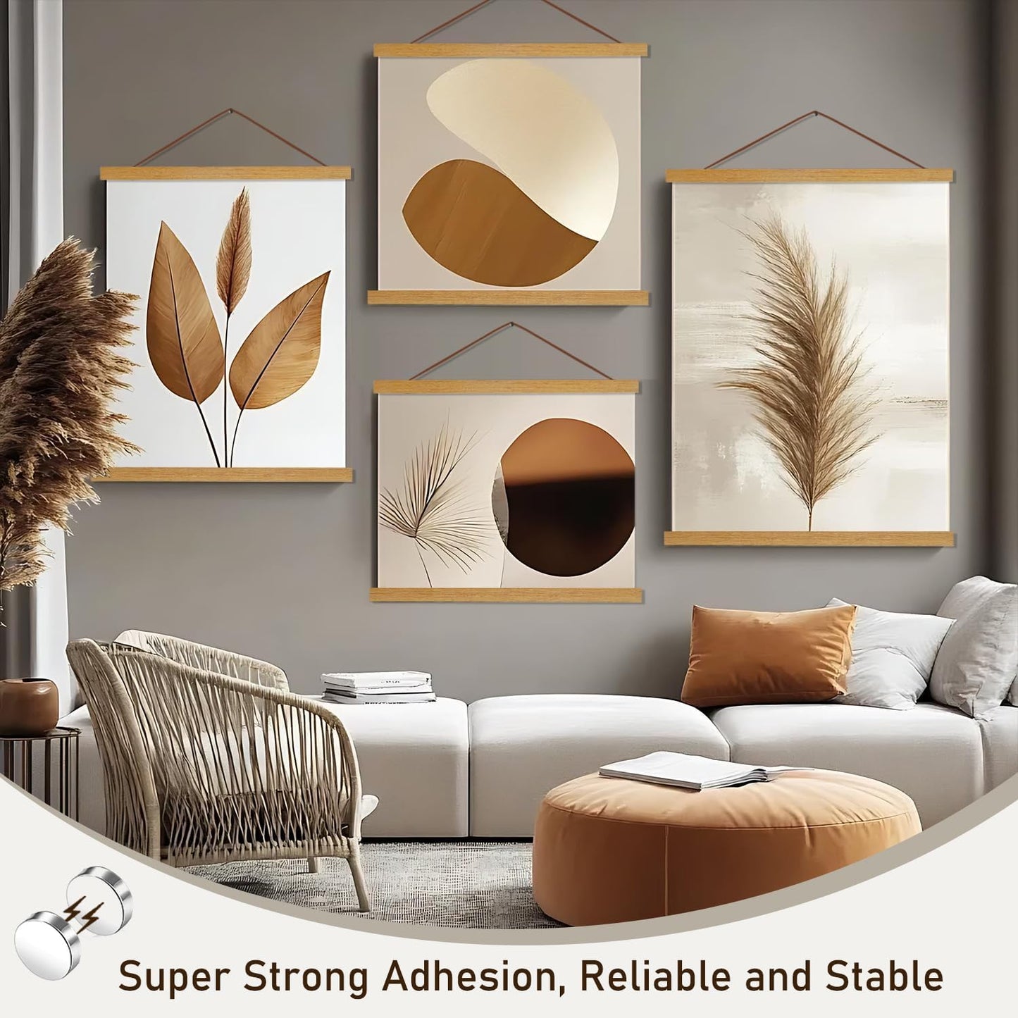 Artmag Magnetic Poster Hanger Frame, 9x24 9x12 9x11 Light Wood Wooden Magnet Canvas Artwork Print Poster Hangers Frames Hanging Kit (Teak Wood, 9")