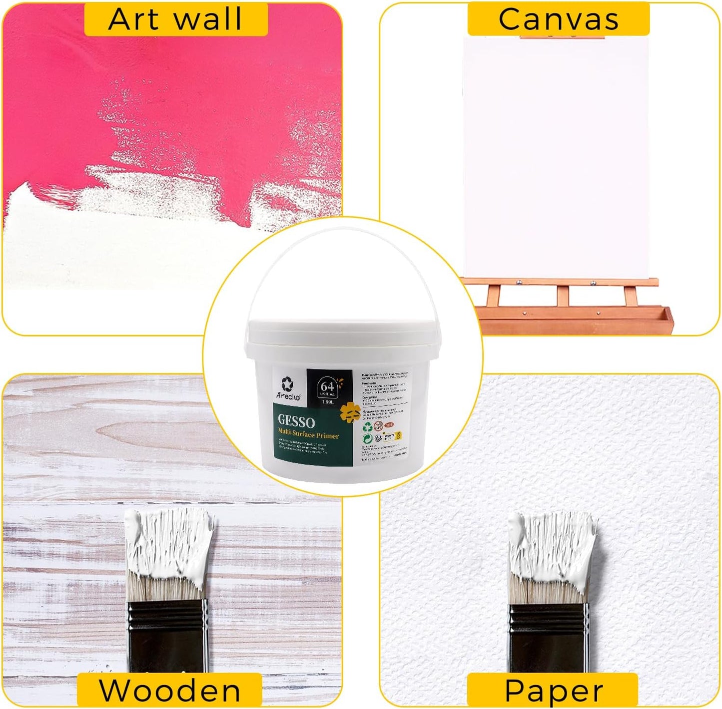 Artecho White Gesso 64oz / 1.89L, Gesso Primer for Acrylic Painting