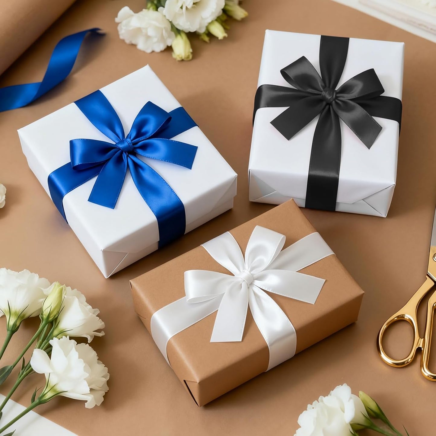 1-1/2 Inch 25 Yards Satin Ribbon Black, Solid Color Fabric Ribbon for Gift Wrapping, Wedding, Polyester Gift Ribbon for Birthday Party Decoration, Craft, Hair, Floral, Sewing