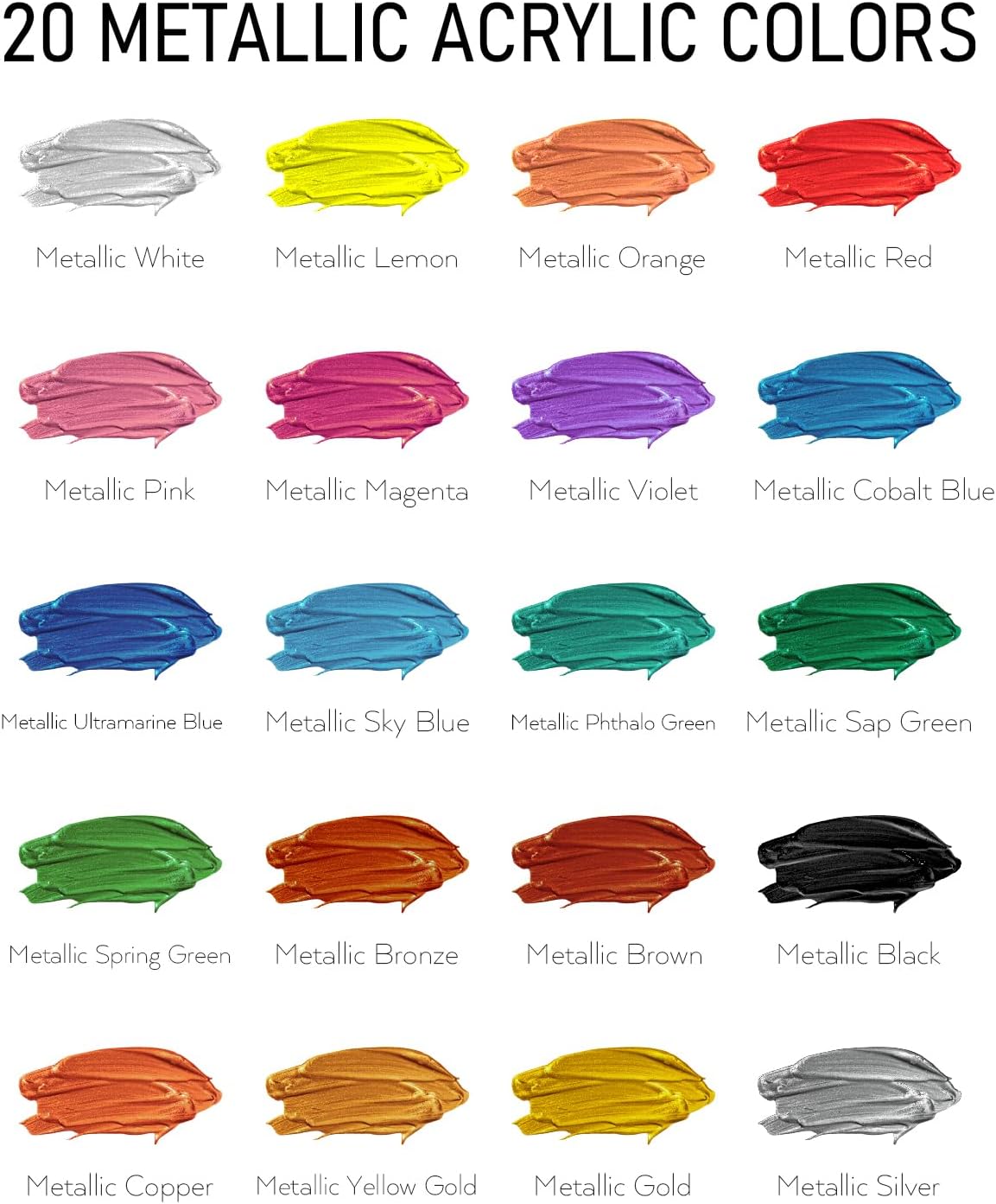 Nicpro Metallic Acrylic Paint Set (8.45 oz, 250 ml), 20 Colors Large Acrylic Paint Bulk, Non Toxic Art Painting Supplies for Multi Surface Canvas Rock Wood Leather Stone Metal Craft with Color Wheel