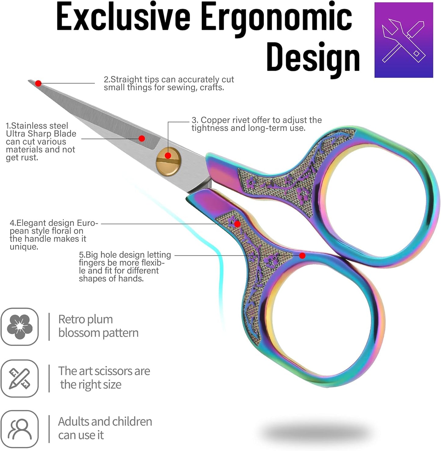 Premium Craft Scissors with Extra Sharp Blades 5 Inch - Ideal For Sewing, Cross Stitch Crochet - With Protective Cover…