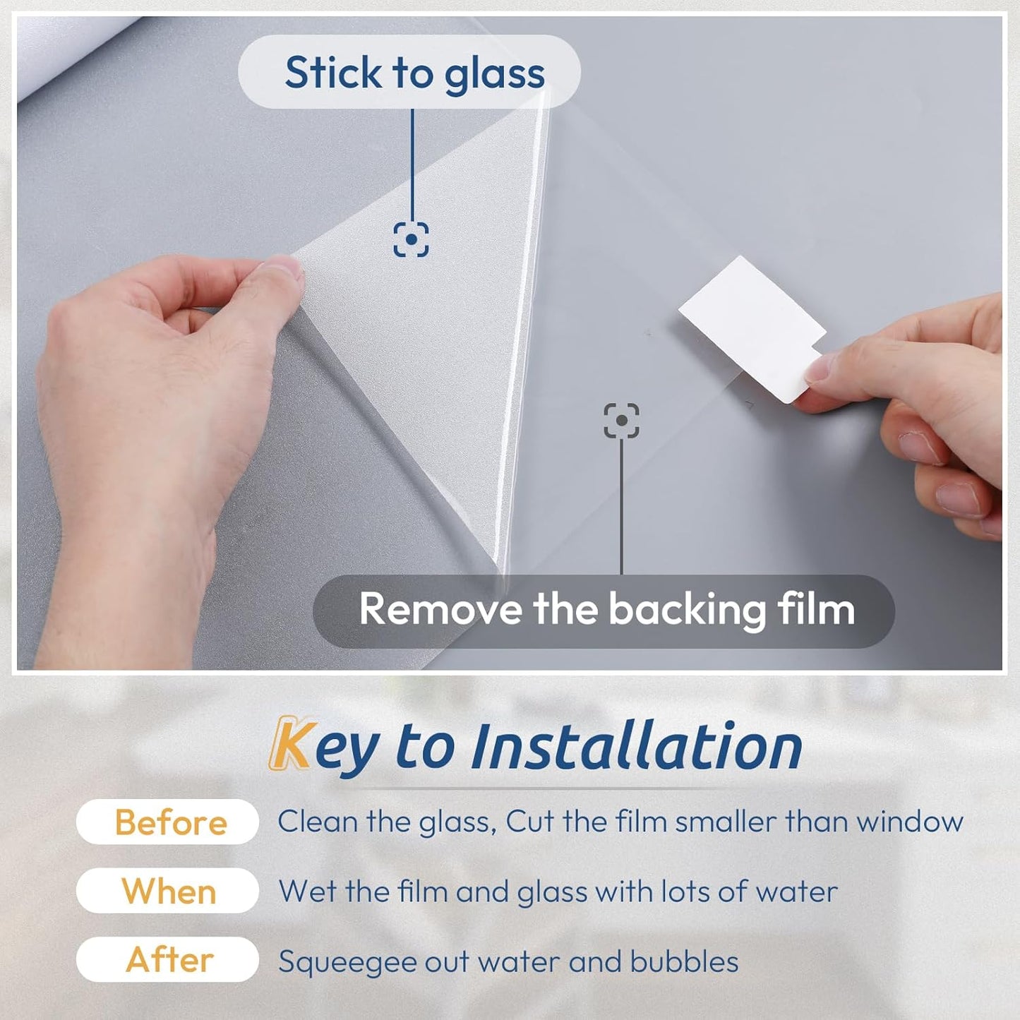 rabbitgoo Window Privacy Film, Frosted Glass Window Clings, Static Cling UV Heat Blocking Door Stickers for Home Bathroom, Removable Indoor Decal Coverings Day and Night, Pure, 17.5 x 78.7 Inches