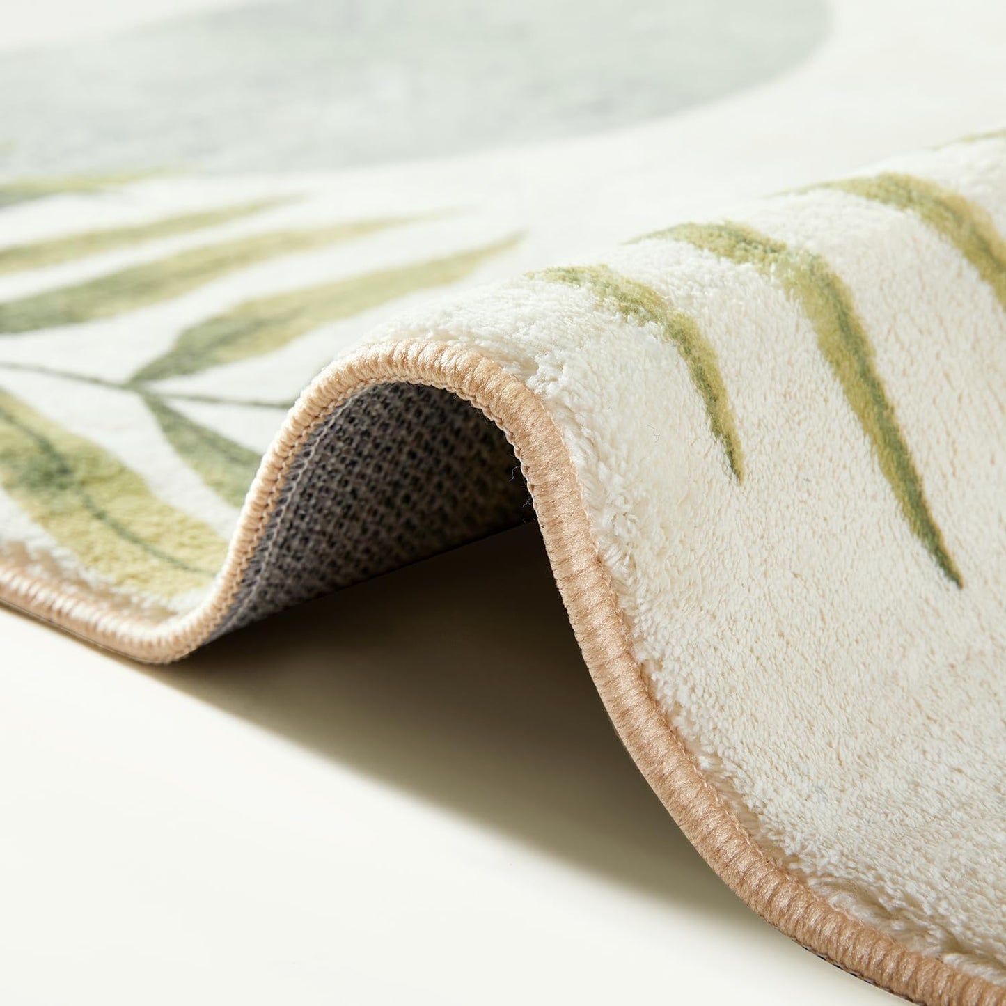 RoomTalks Mid Century Modern Washable Rug, Green Boho Cute Aesthetic 5x7 Area Rugs for Bedroom Dining Room Living Room Office, Abstract Tropical Leaves Thin Shaggy Indoor Entryway Rug Carpet