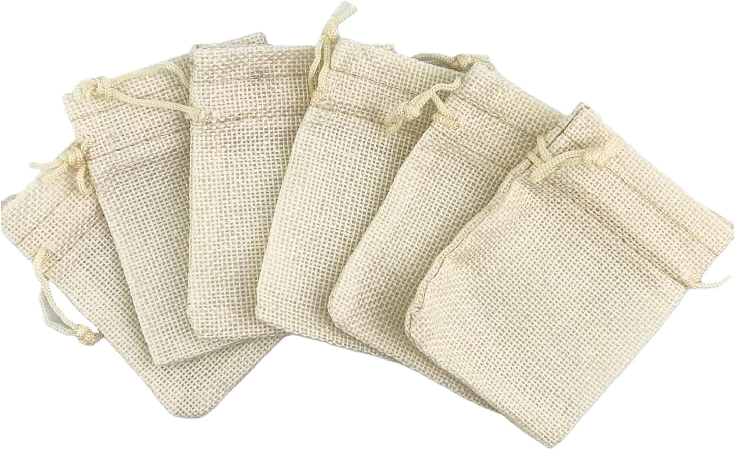 Palmhomee Pack Of 25 Burlap Gift Bags with Drawstring Linen Jewelry Pouches Wedding Hessian Jute Bags for Birthday Jewelry and Treat Pouches Party Wedding Favors Gift Art and DIY Craft (3.6x4.8 Inch, Cream)