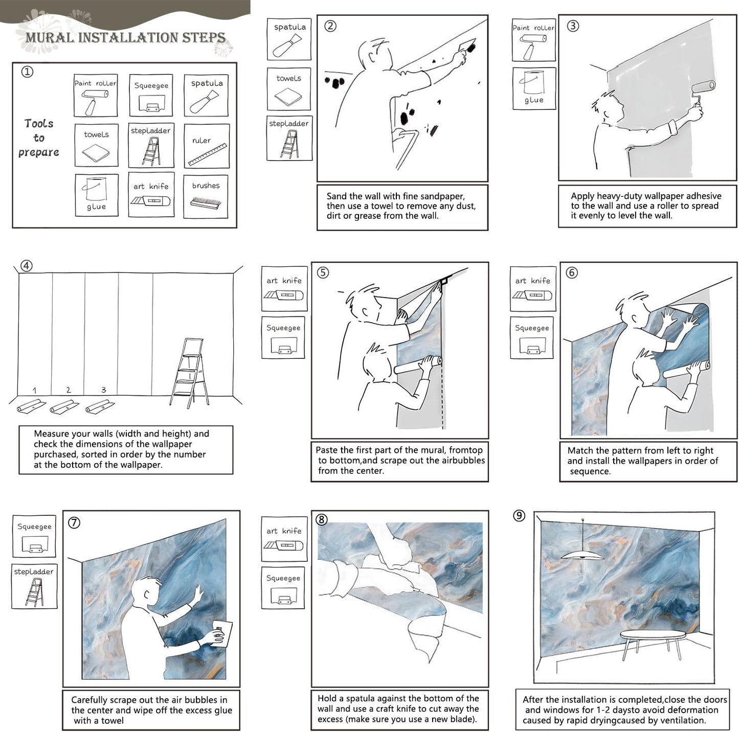 AFZEVEB-Abstract Blue Marble Wallpaper Wall murals for Bedroom 114"x74"(Not Peel and Stick)