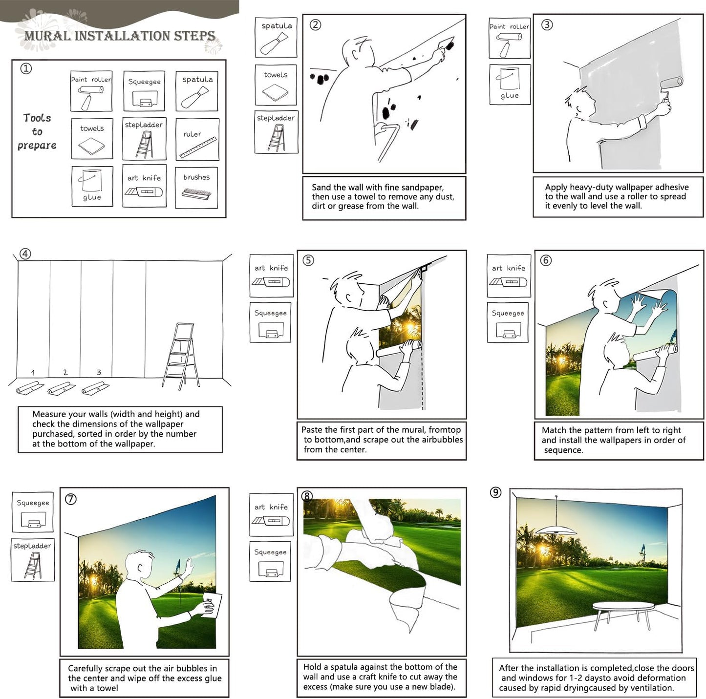 AFZEVEB-Green Golf Course Landscape Wallpaper Wall murals for Bedroom 136"x96"(Not Peel and Stick)