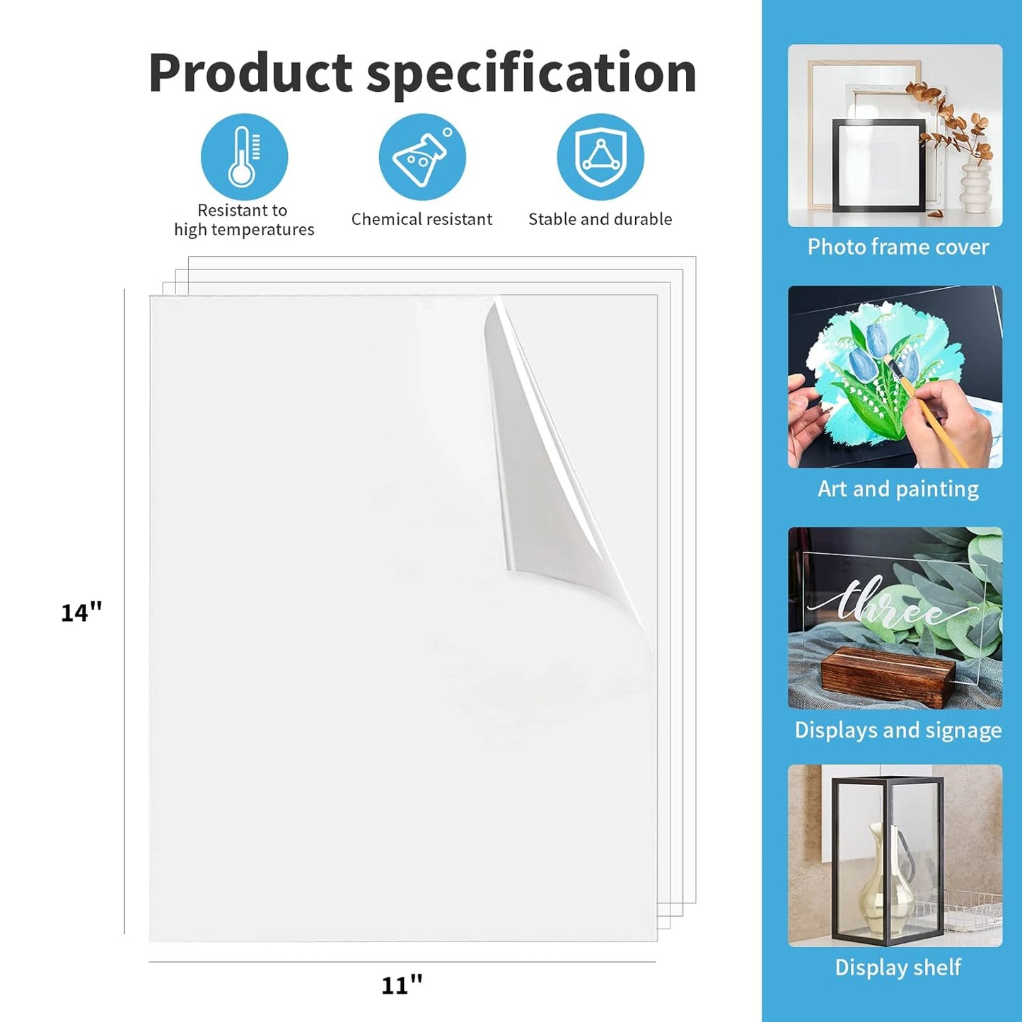 Art3d 10-Pack of 11Γ14" PET/Plexiglass Sheets, Transparent Clear Flexible Plastic Sheet Panels for Craft, Picture Frames, Sign Blank, DIY Display Project