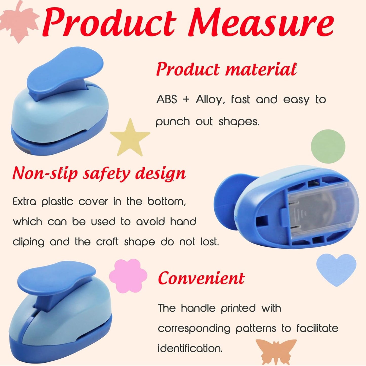 Set 6 Craft Hole Punch 1-inch, Craft Punchers - Heart, Circle, Star, Butterfly, Maple Leaf, Flower Paper Punch Sets for Crafting & DIY Projects. (Set 6)